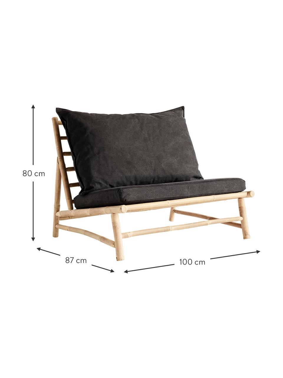 Fotel wypoczynkowy XL z drewna bambusowego Bamslow, Stelaż: drewno bambusowe, Tapicerka: 100% bawełna, Ciemny szary, brązowy, S 100 x G 87 cm