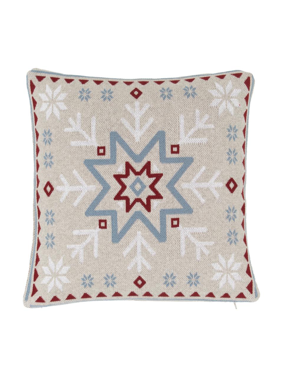 Pletený povlak na polštář Snowflake, 100% bavlna, Béžová, tmavě červená, modrá, bílá, Š 40 cm, D 40 cm