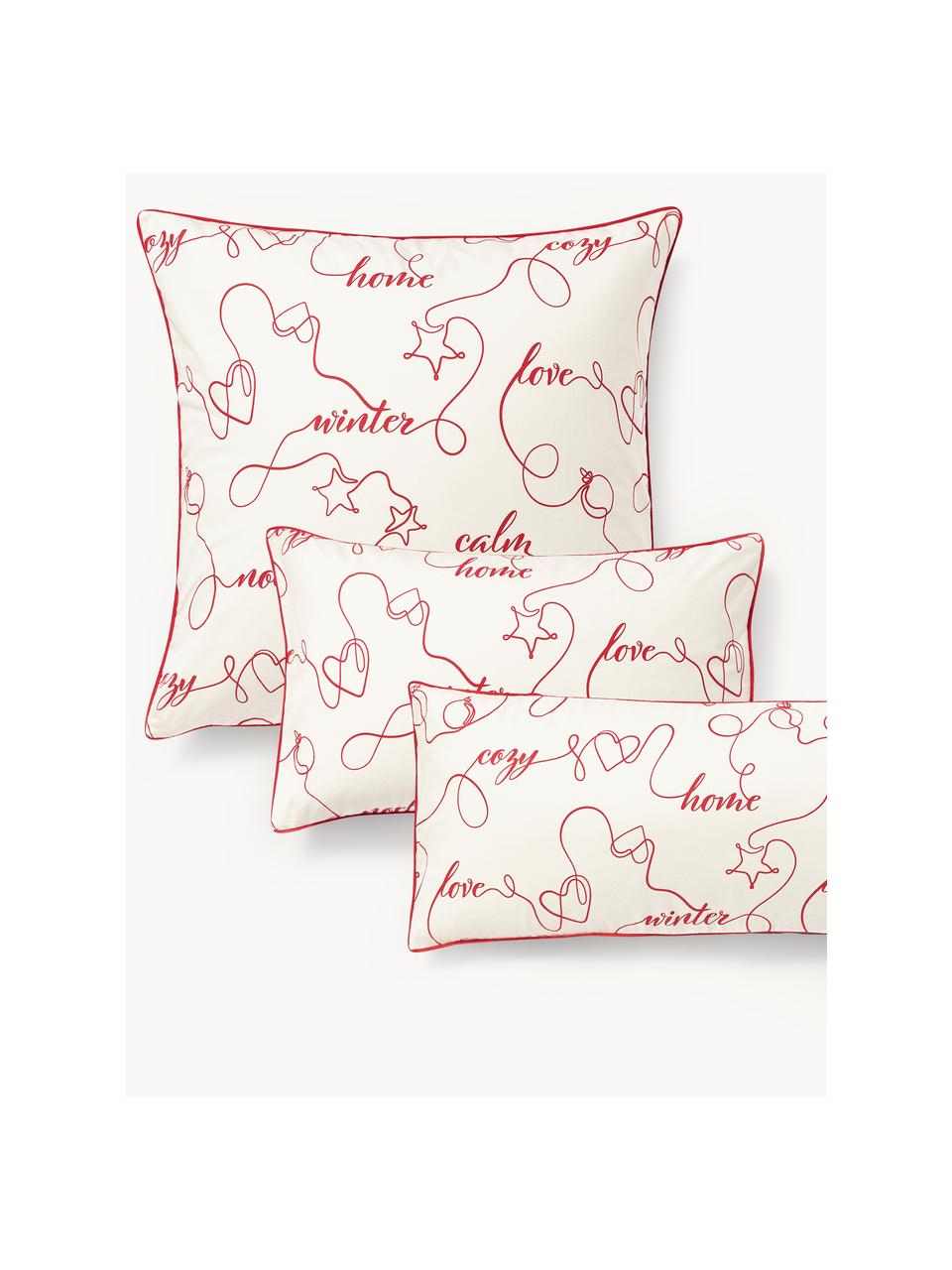 Funda de almohada de franela invernal con ribete Isabelle, Blanco, rojo, An 45 x L 110 cm
