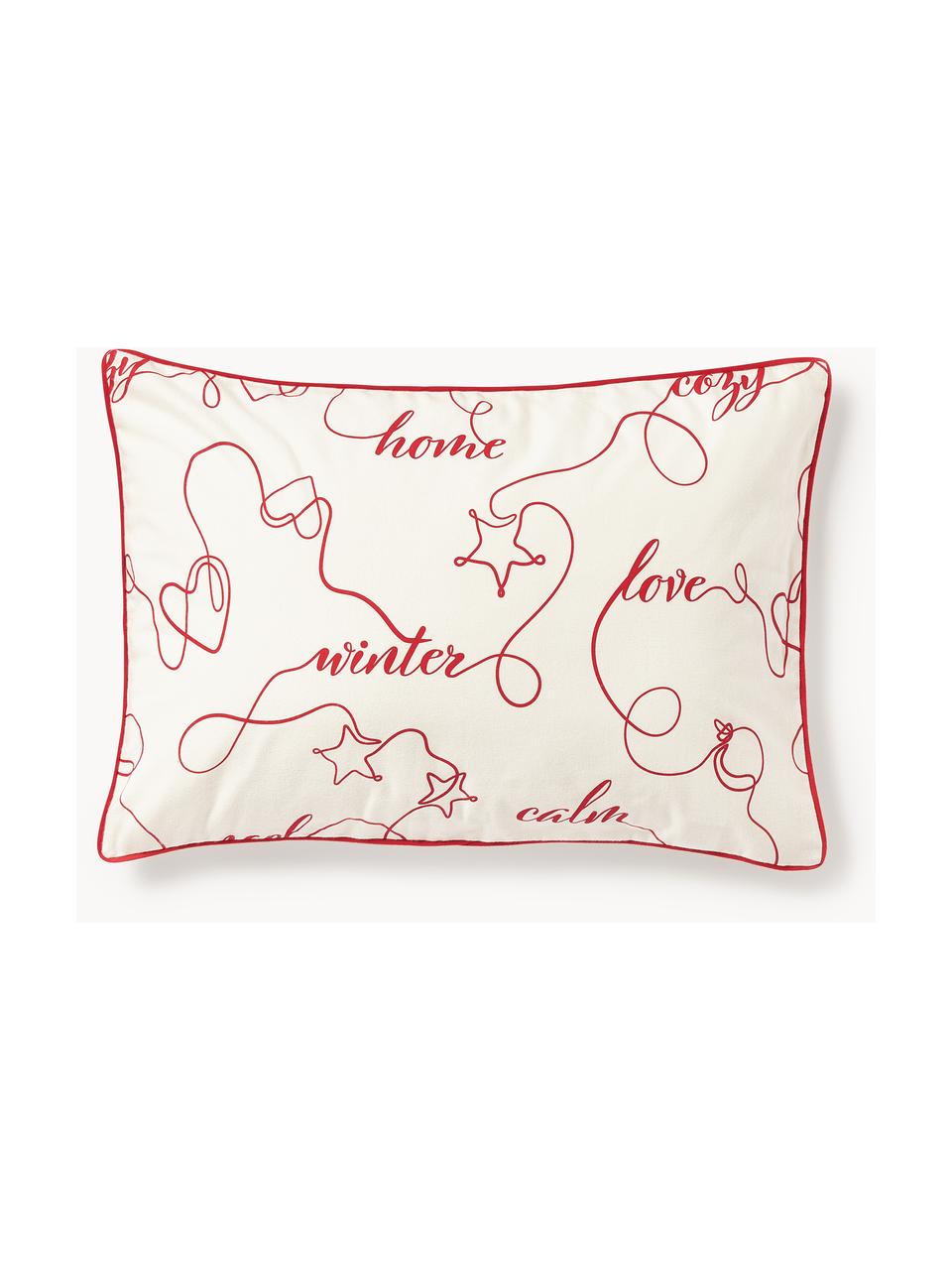 Funda de almohada de franela invernal con ribete Isabelle, Blanco, rojo, An 45 x L 110 cm