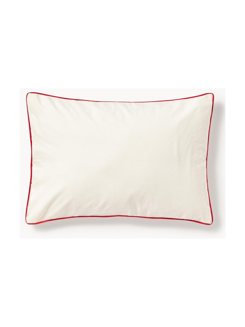 Taie d'oreiller hivernale en flanelle avec passepoil Isabelle, Blanc, rouge, larg. 50 x long. 70 cm