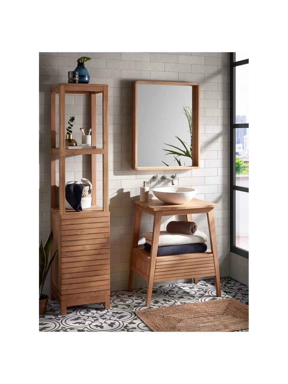 Meuble sous vasque en teck massif Kuveni, larg. 70 cm, Bois de teck, Bois de teck, larg. 70 x haut. 80 cm