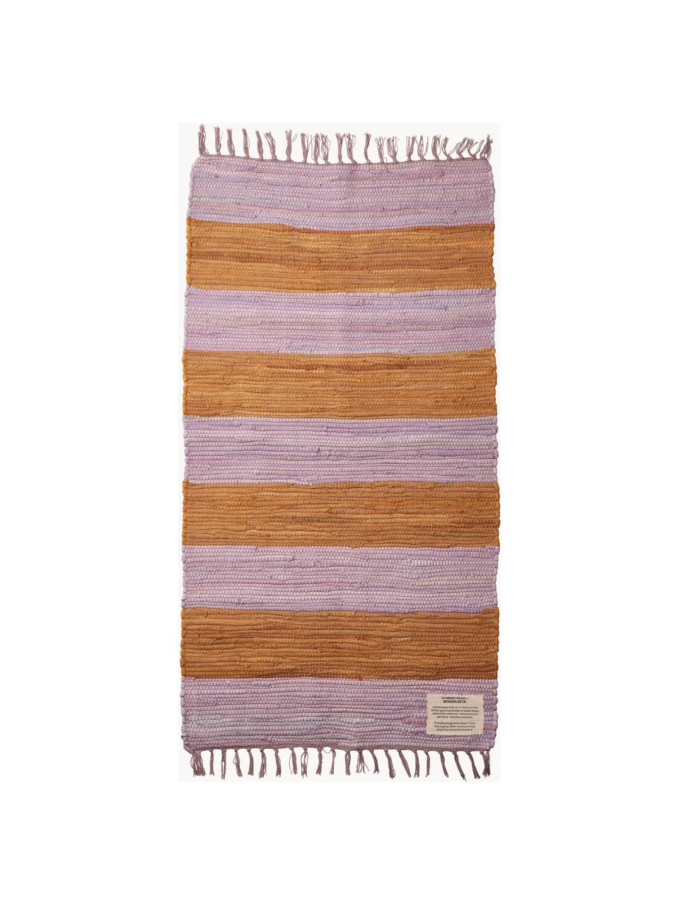 Handgewebter Baumwollläufer Chindi mit Fransen, 100 % Baumwolle, Lavendel, Orange, B 60 x L 120 cm