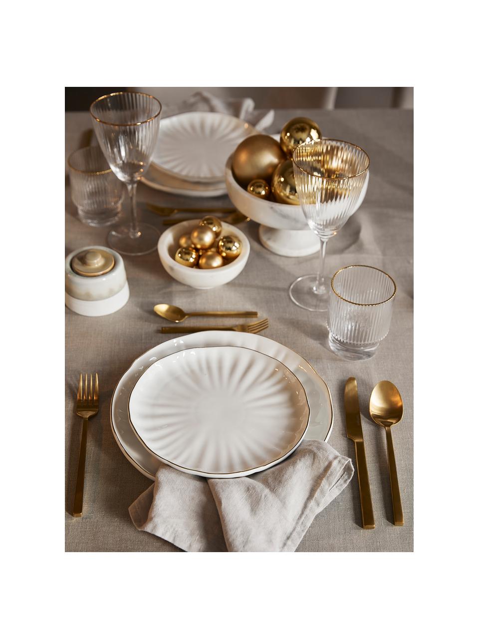 Dinerborden Sali van porselein met goudkleurige rand en reliëf, 2 stuks, Porselein, Wit, Ø 26 cm
