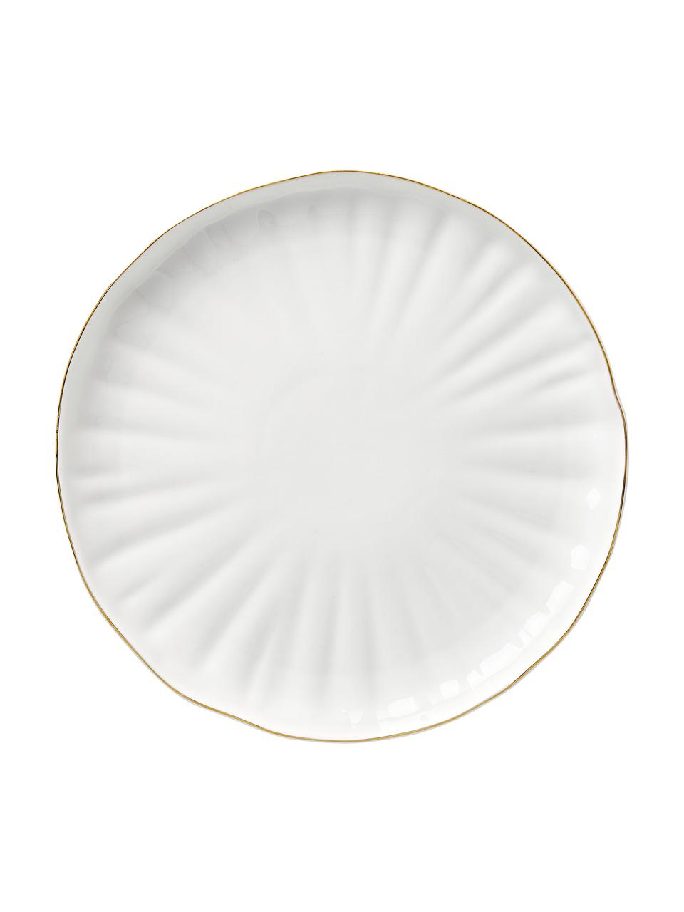 Piatto piano in porcellana con rilievo e bordo dorato Sali 2 pz, Porcellana, Bianco, Ø 26 cm