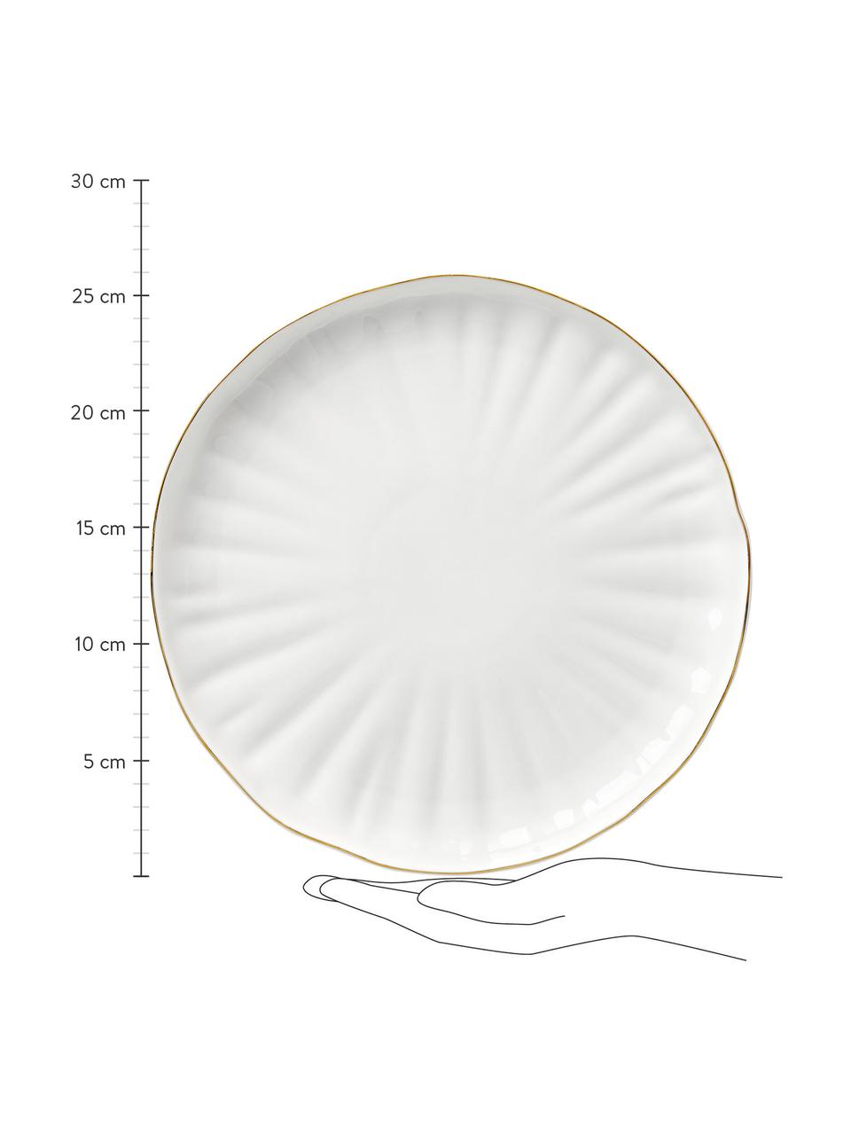 Platos llano con relieves Sali, 2 uds., Porcelana, Blanco con borde dorado, Ø 26 x Al 3 cm