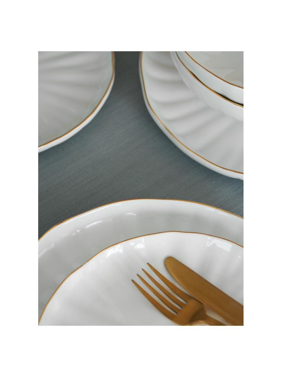 Mělké talíře s reliéfem Sali, 2 ks, Porcelán, Bílá se zlatým okrajem, Ø 26 cm, V 3 cm
