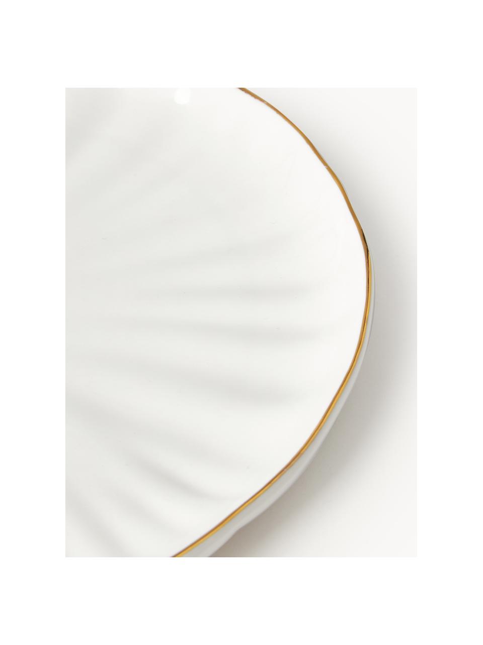 Platos llanos con relieves Sali, 2 uds., Porcelana esmaltado, Blanco con borde dorado, Ø 26 cm