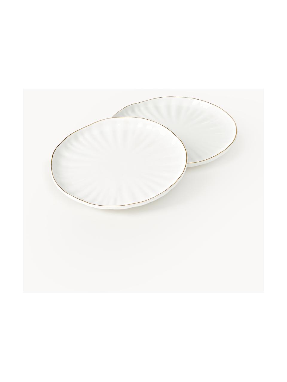 Assiettes plates en porcelaine Sali, 2 pièces, Porcelaine, émaillée, Blanc avec bordure dorée, Ø 26 x haut. 3 cm