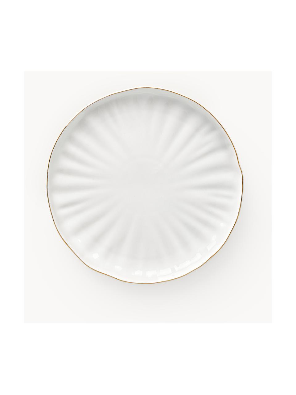 Platos llanos con relieves Sali, 2 uds., Porcelana esmaltado, Blanco con borde dorado, Ø 26 cm