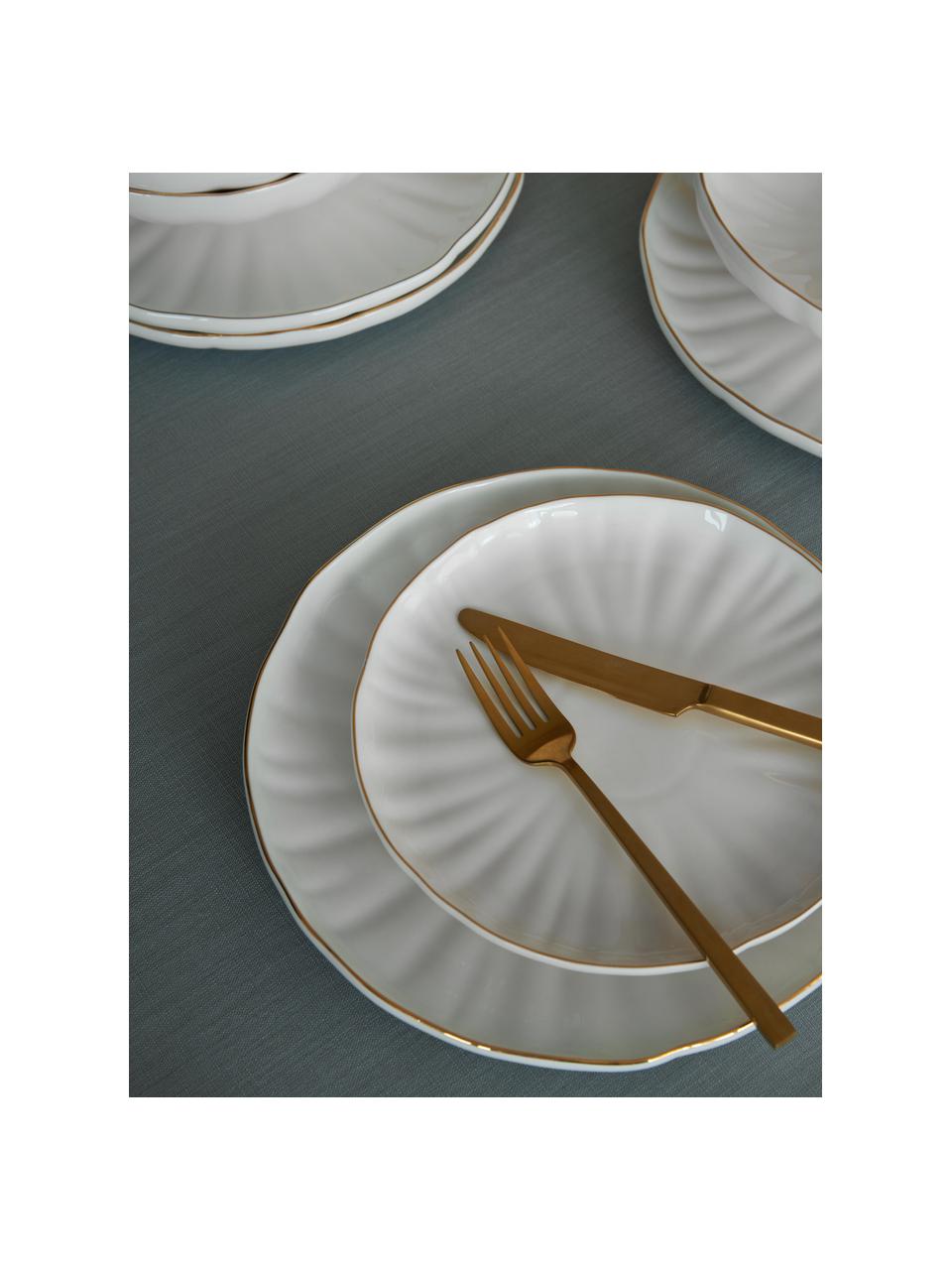 Mělké talíře s reliéfem Sali, 2 ks, Glazovaný porcelán, Bílá se zlatým okrajem, Ø 26 cm