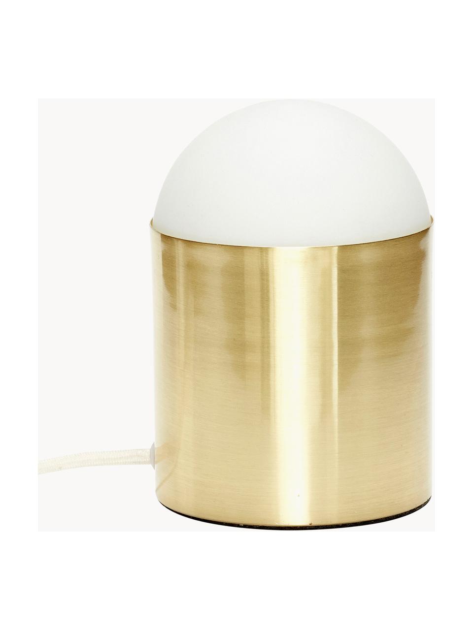 Kleine tafellamp Sculpture, Lampenkap: glas, Lampvoet: gecoat metaal, Wit, goudkleurig, Ø 12 x H 19 cm