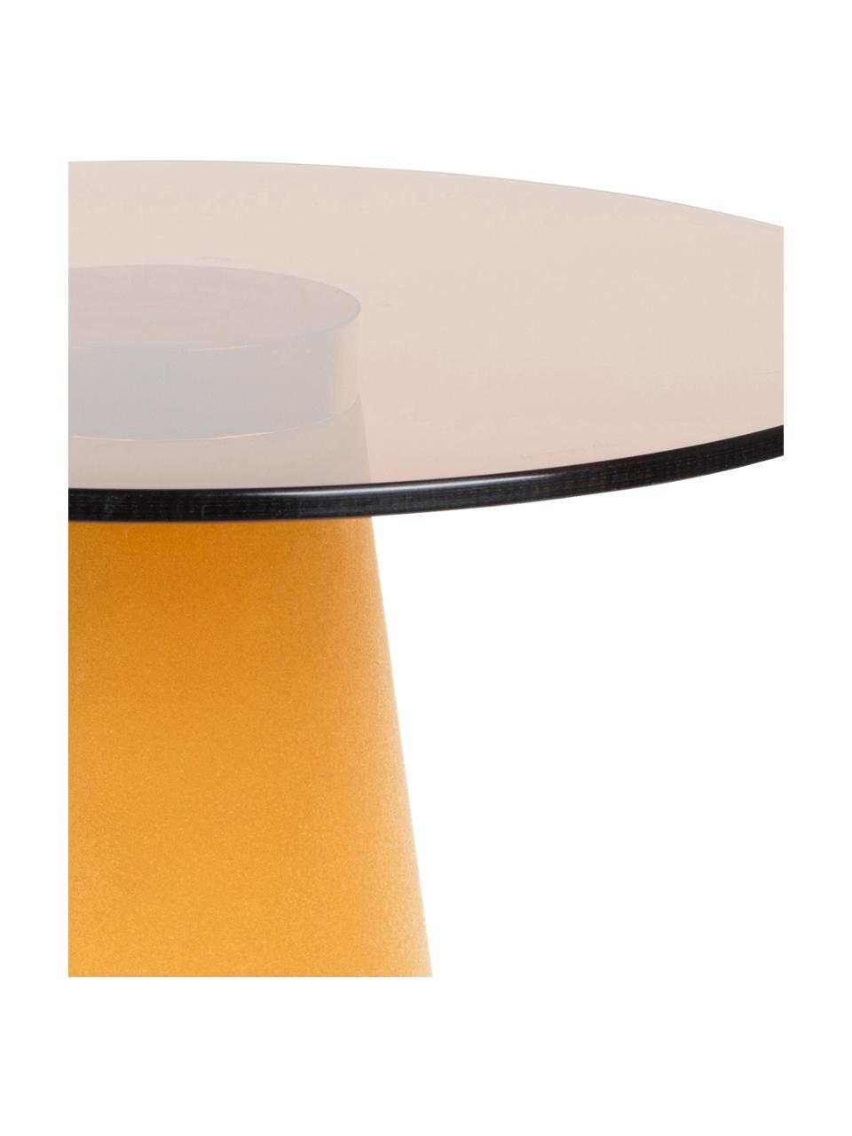 Beistelltisch Leader Of The Fanclub mit Glasplatte, Tischplatte: Hartglas, Fuß: Polyresin, beschichtet, A, Gelb, Ø 40 x H 39 cm