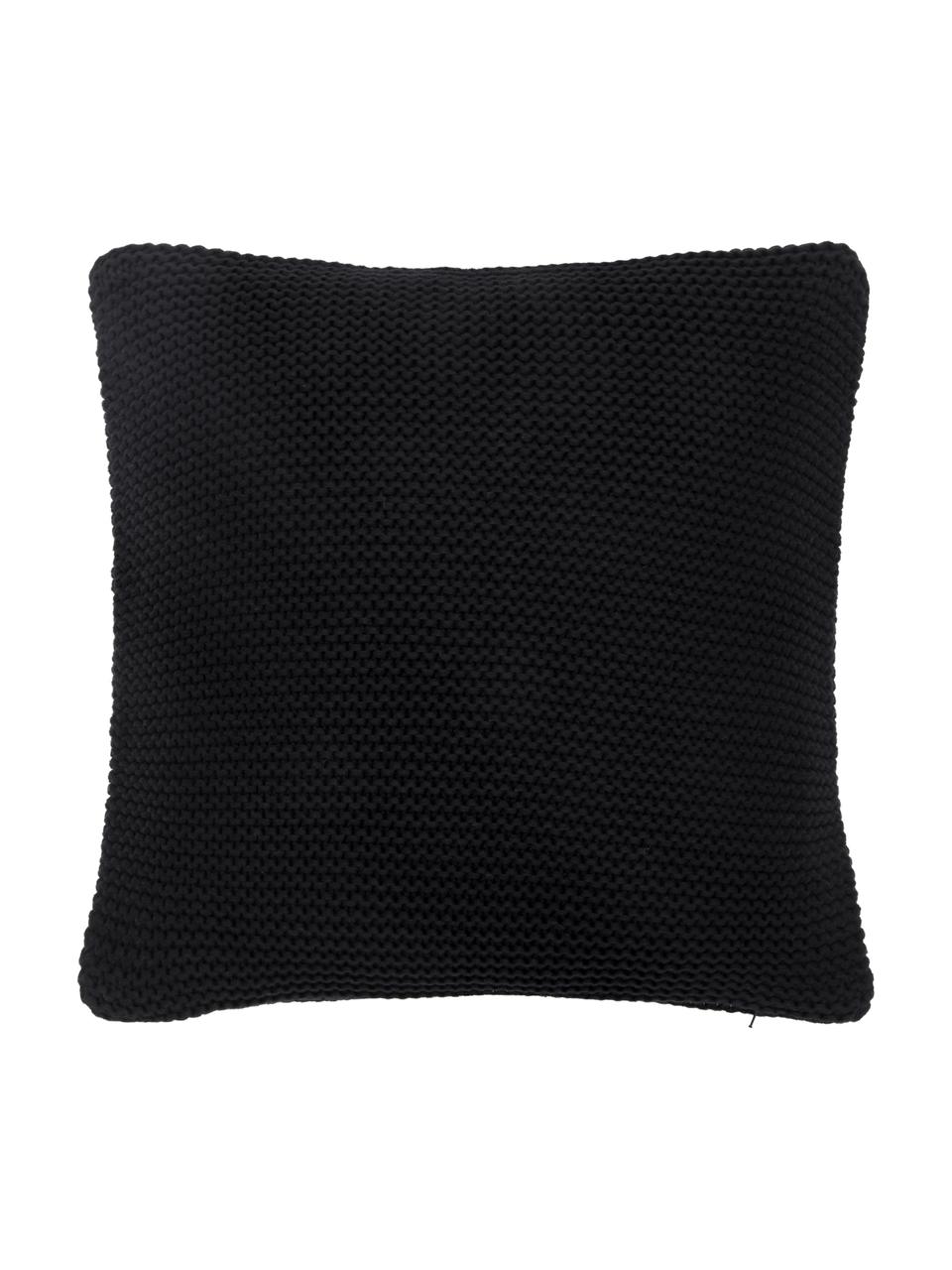 Gebreide kussenhoes Adalyn, 100% biokatoen, GOTS-gecertificeerd, Zwart, B 40 x L 40 cm