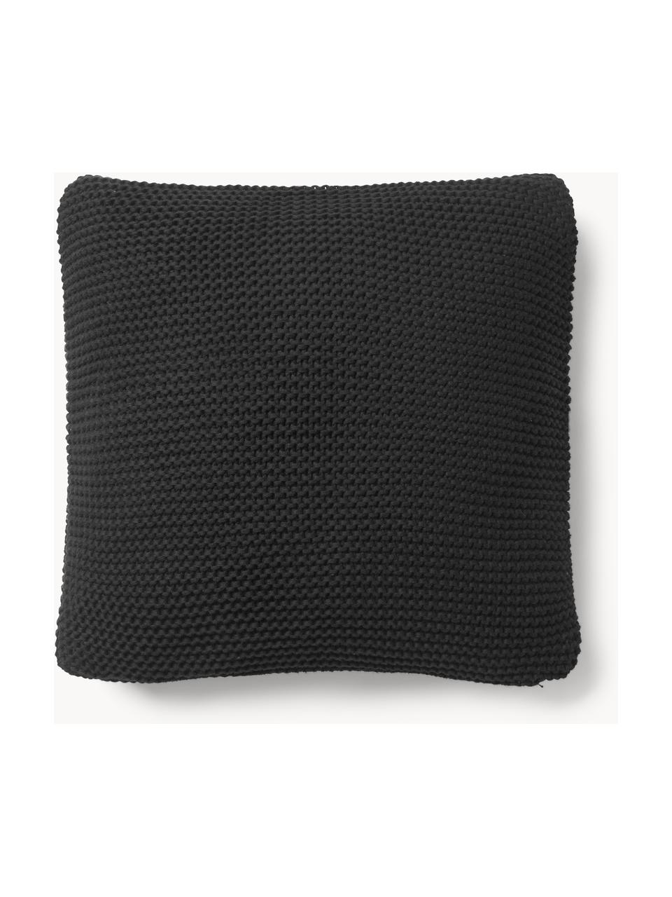 Housse de coussin en tricot de coton bio Adalyn, 100 % coton bio, certifié GOTS, Noir, larg. 40 x long. 40 cm