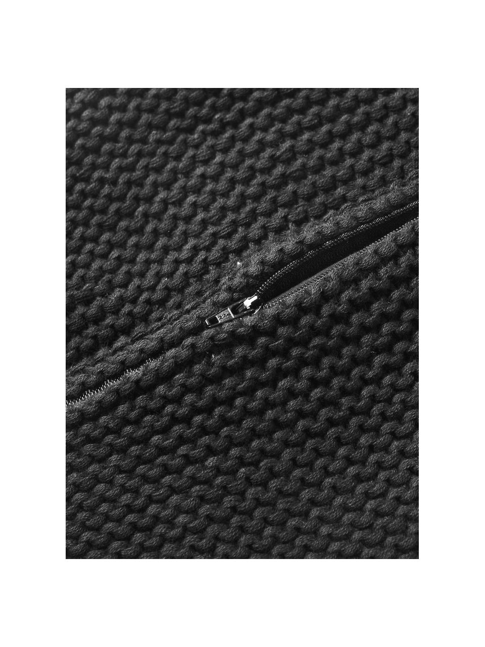 Housse de coussin en tricot de coton bio Adalyn, 100 % coton bio, certifié GOTS, Noir, larg. 40 x long. 40 cm