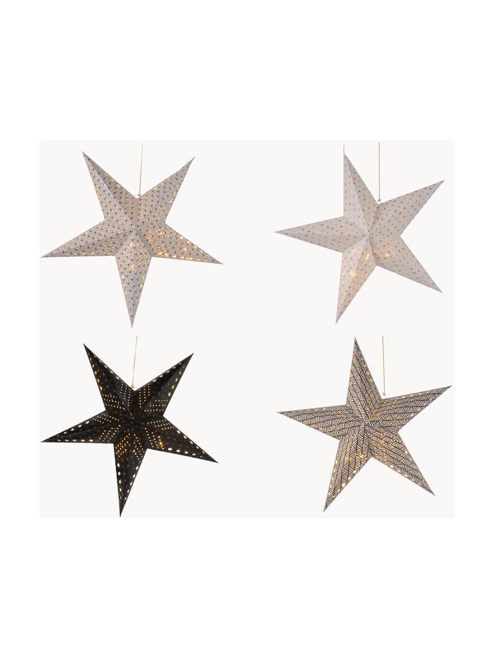 Étoiles à suspendre en papier LED Bao, Ø 60 cm, 4 élém., Papier, Blanc, noir, Ø 60 cm