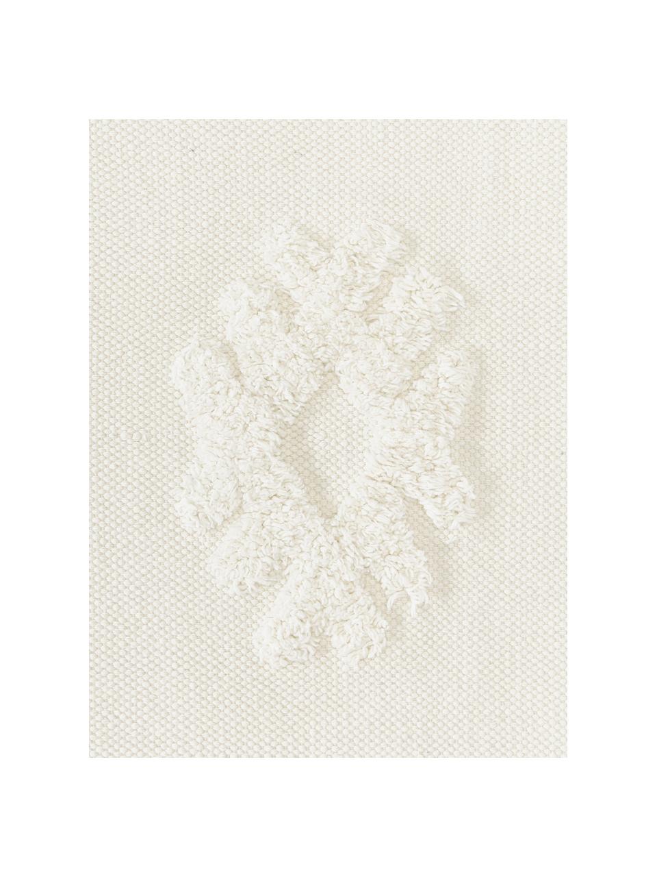 Alfombra artesanal de algodón texturizada con flecos Fenna, 100% algodón, Blanco crema, An 80 x L 150 cm (Tamaño XS)