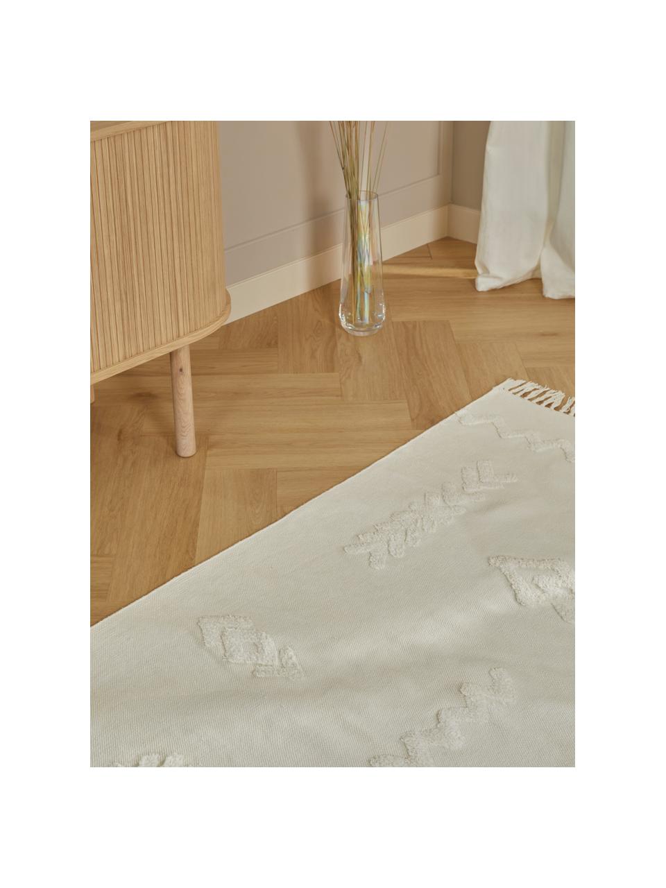 Tapis crème tissé à la main Fenna, 100 % coton, Blanc crème, larg. 80 x long. 150 cm (taille XS)