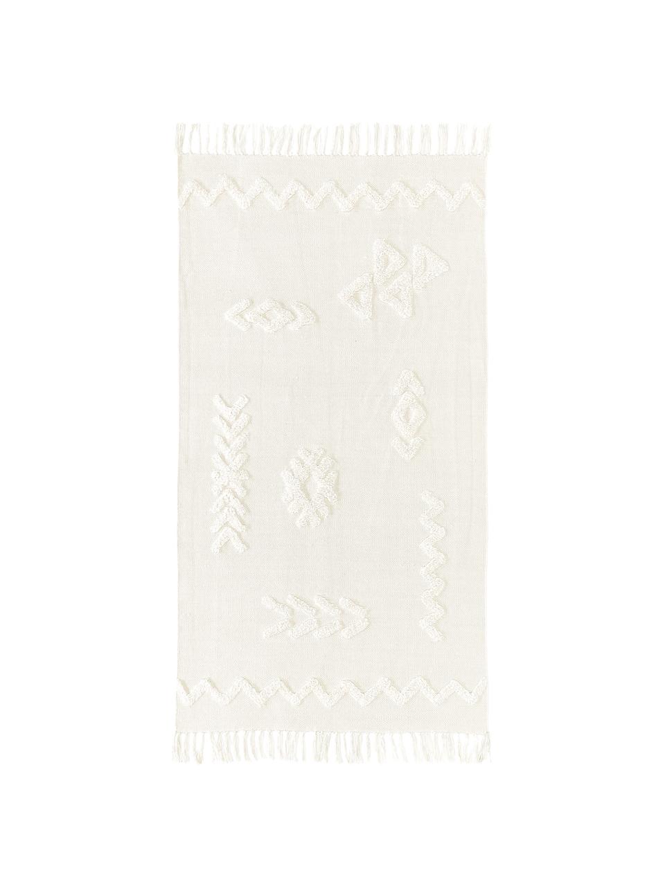 Tapis crème tissé à la main Fenna, 100 % coton, Blanc crème, larg. 80 x long. 150 cm (taille XS)