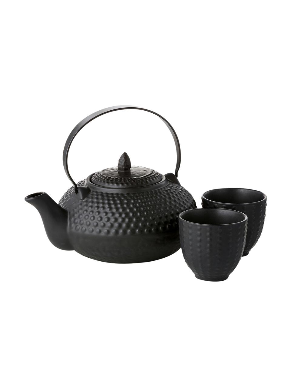 Serwis do herbaty z kamionki Agada, 3 elem., Czarny, Komplet z różnymi rozmiarami