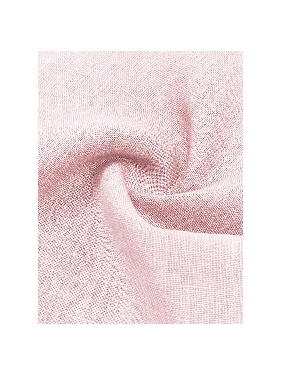Federa arredo in lino rosa con frange Luana, 100% lino, Rosa cipria, Larg. 50 x Lung. 50 cm