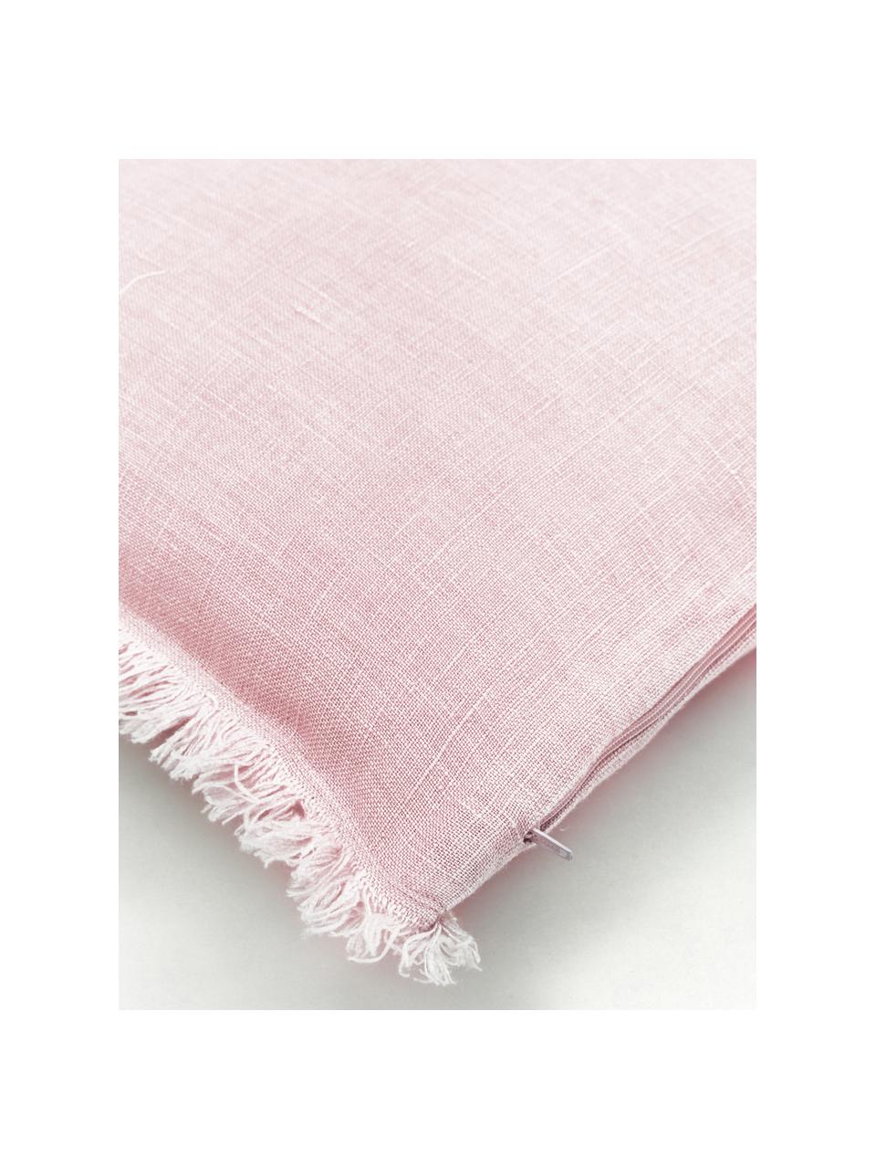 Leinen-Kissenhülle Luana in Rosa mit Fransen, 100% Leinen, Altrosa, 50 x 50 cm