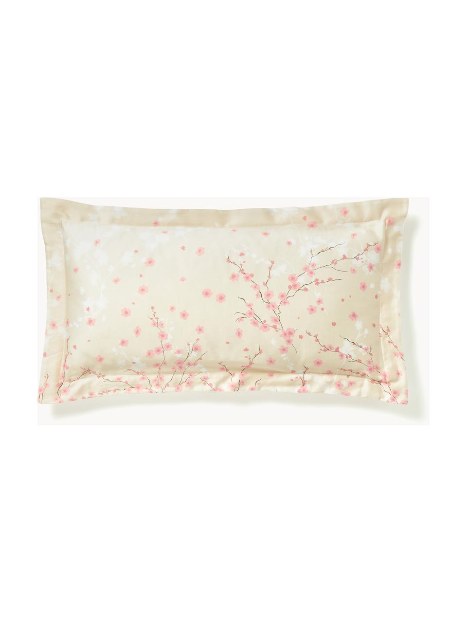 Poszewka na poduszkę z satyny bawełnianej Sakura, Jasny beżowy, jasny różowy, biały, S 40 x D 80 cm