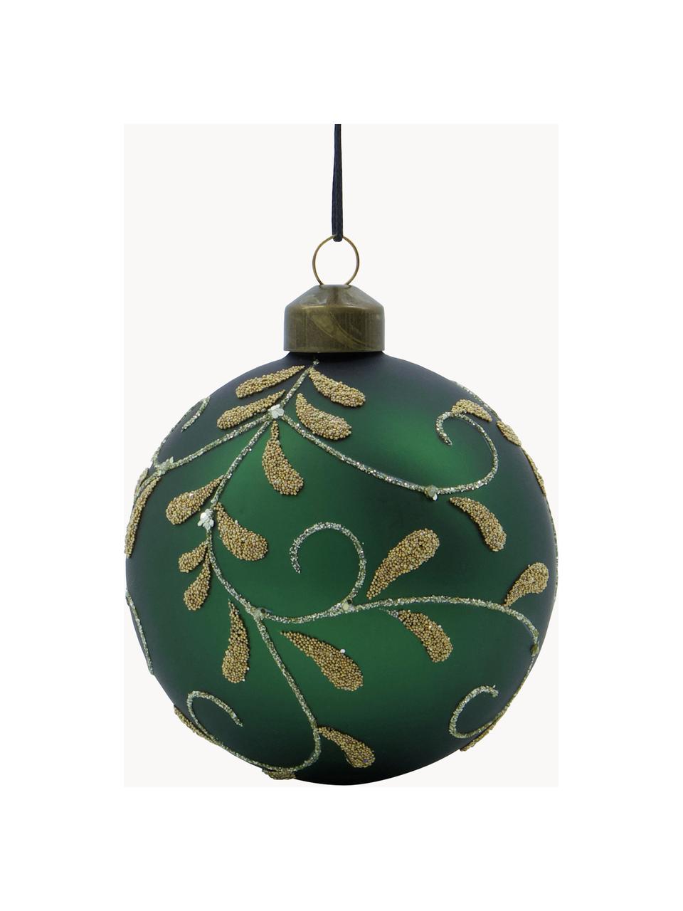 Palline di Natale dipinte a mano Flori 4 pz, Vetro, Verde scuro, dorato, Ø 8 cm