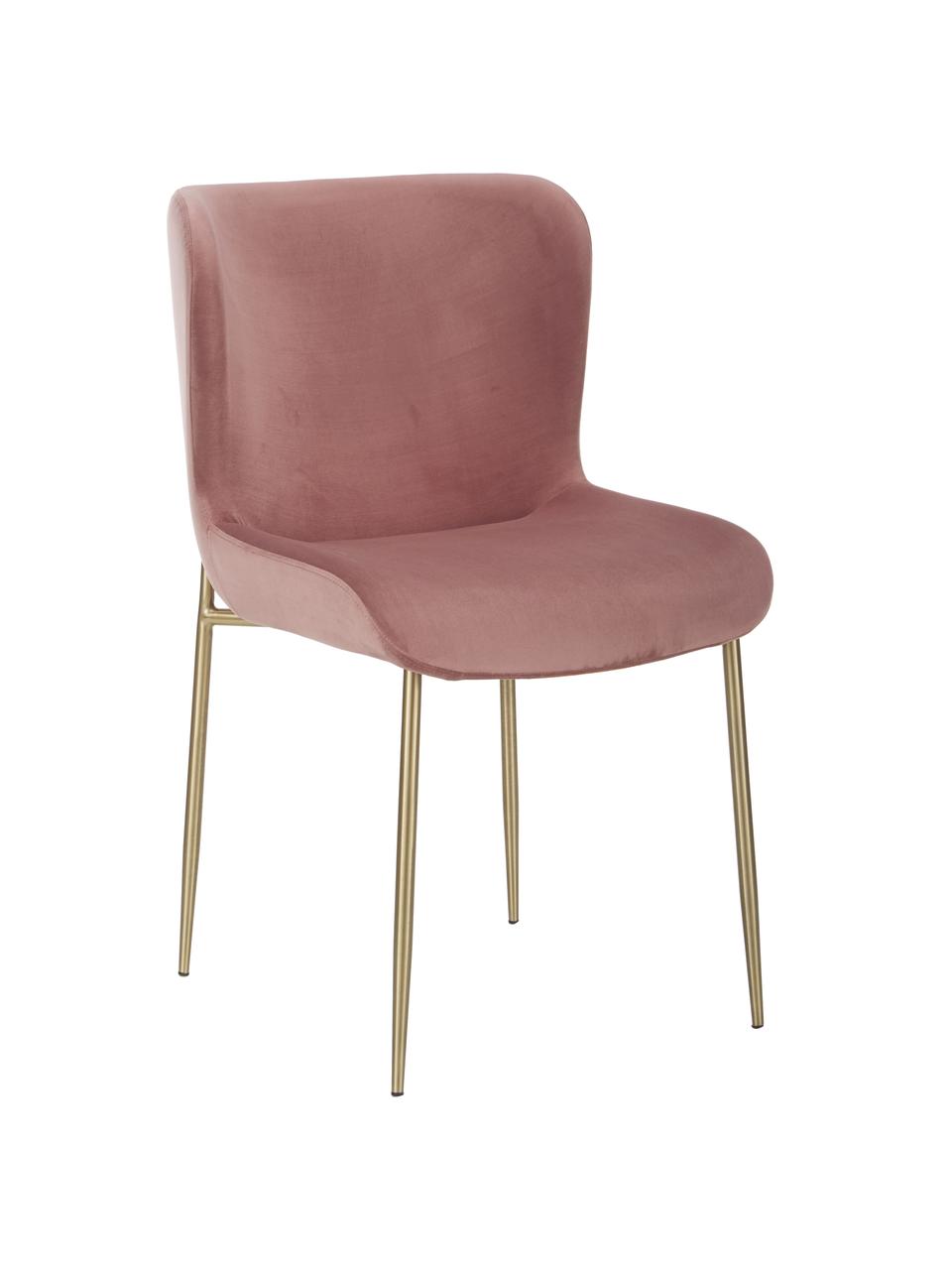 Silla de terciopelo Tess, Tapizado: terciopelo (poliéster) Al, Patas: metal con pintura en polv, Terciopelo rosa palo, dorado, An 49 x F 64 cm