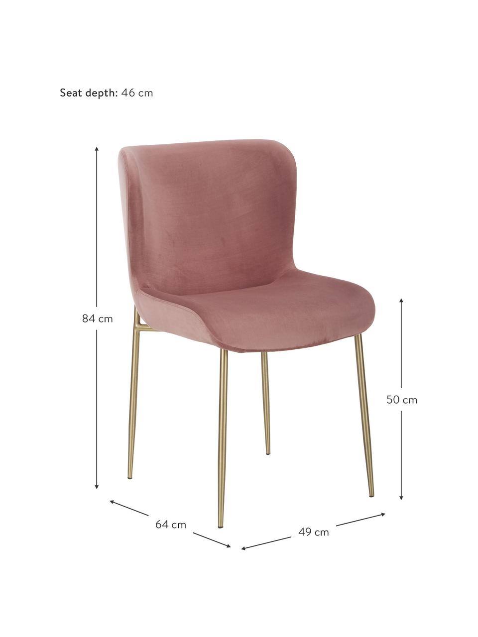 Sametová čalouněná židle Tess, Starorůžová Nohy: zlatá, Š 49 cm, H 64 cm