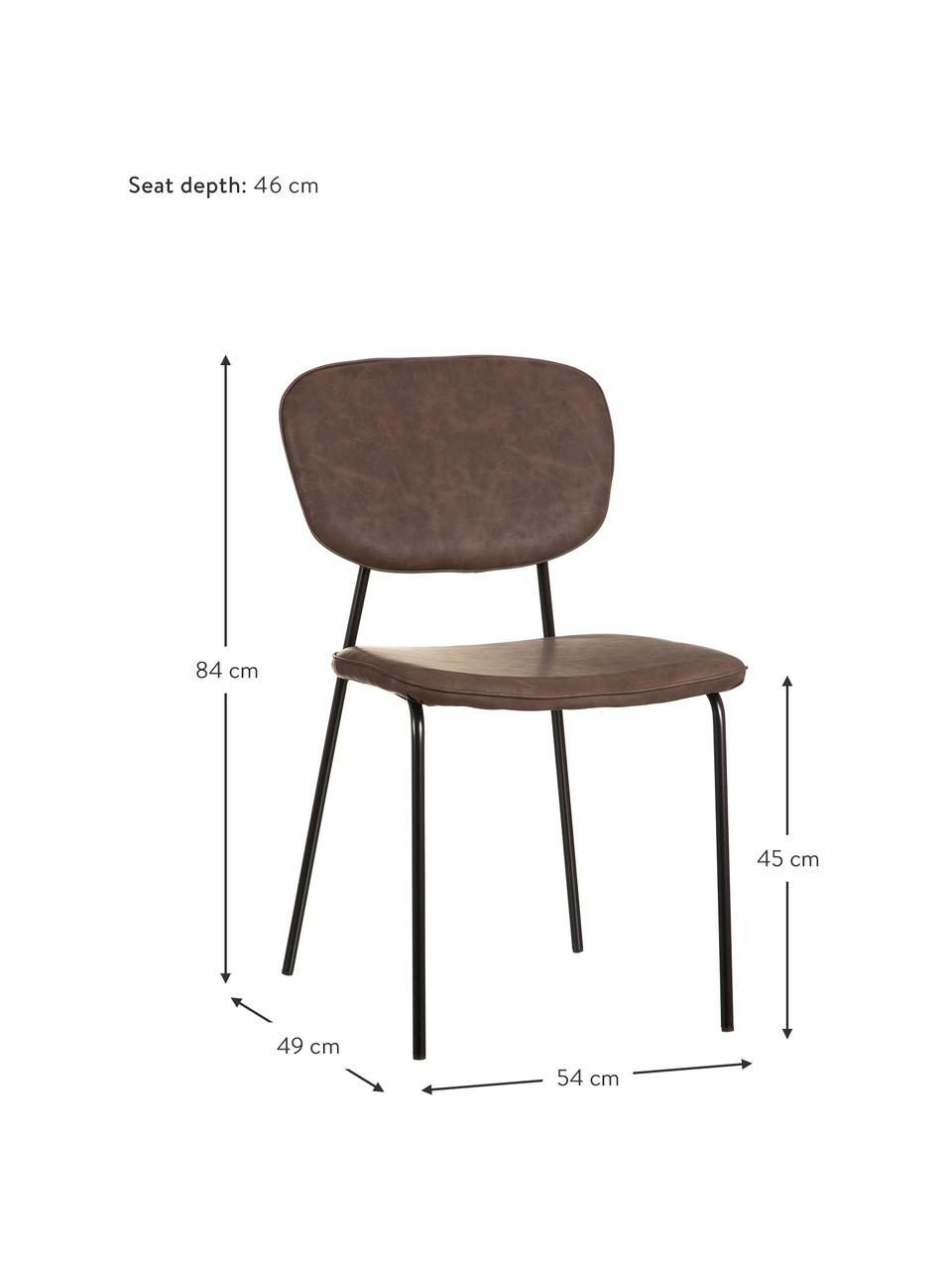 Silla tapizada en cuero sintético Iskia, apilable, Tapizado: cuero sintético (95% poli, Estructura: aglomerado, Patas: metal, Marrón, negro, An 54 x F 49 cm