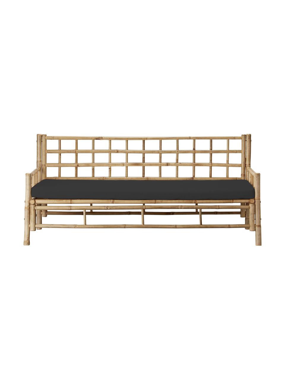 Bambus-Sofa Mandisa (3-Sitzer) mit Sitzpolster, Gestell: Bambus, Bezug: Segeltuch, Schwarz, Hellbraun, B 180 x T 80 cm