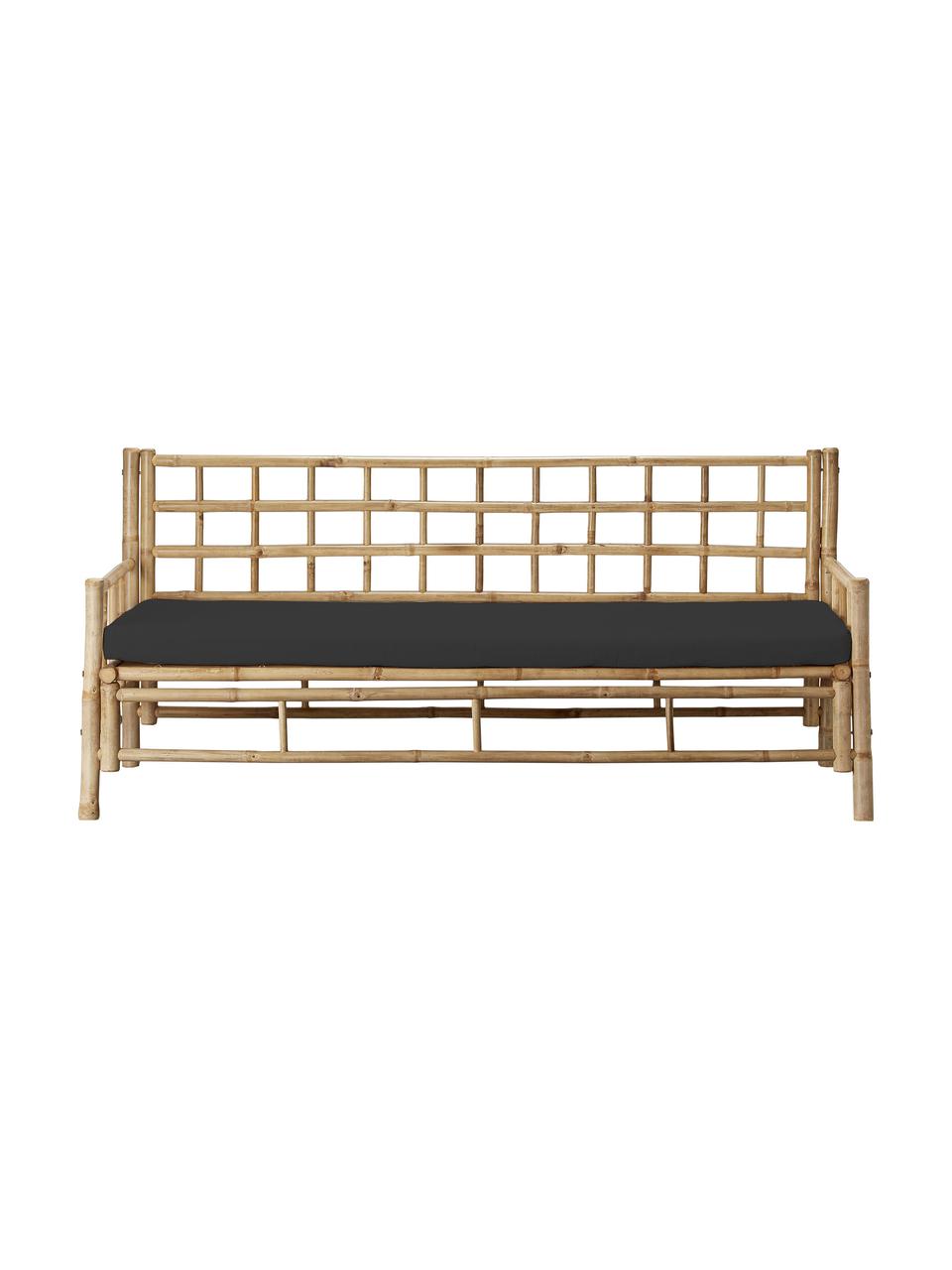 Sofa z drewna bambusowego z tapicerowanym siedziskiem Mandisa, Stelaż: drewno bambusowe, Tapicerka: płótno żaglowe, Drewno bambusowe, czarny, S 180 x G 80 cm