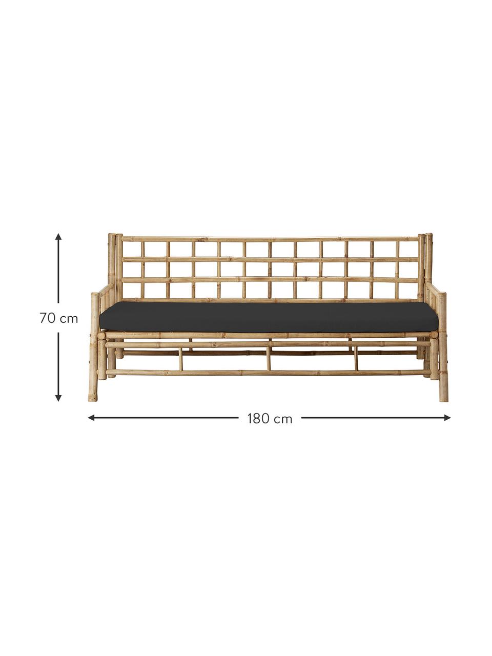 Bambus-Sofa Mandisa (3-Sitzer) mit Sitzpolster, Gestell: Bambus, Bezug: Segeltuch, Schwarz, Hellbraun, B 180 x T 80 cm