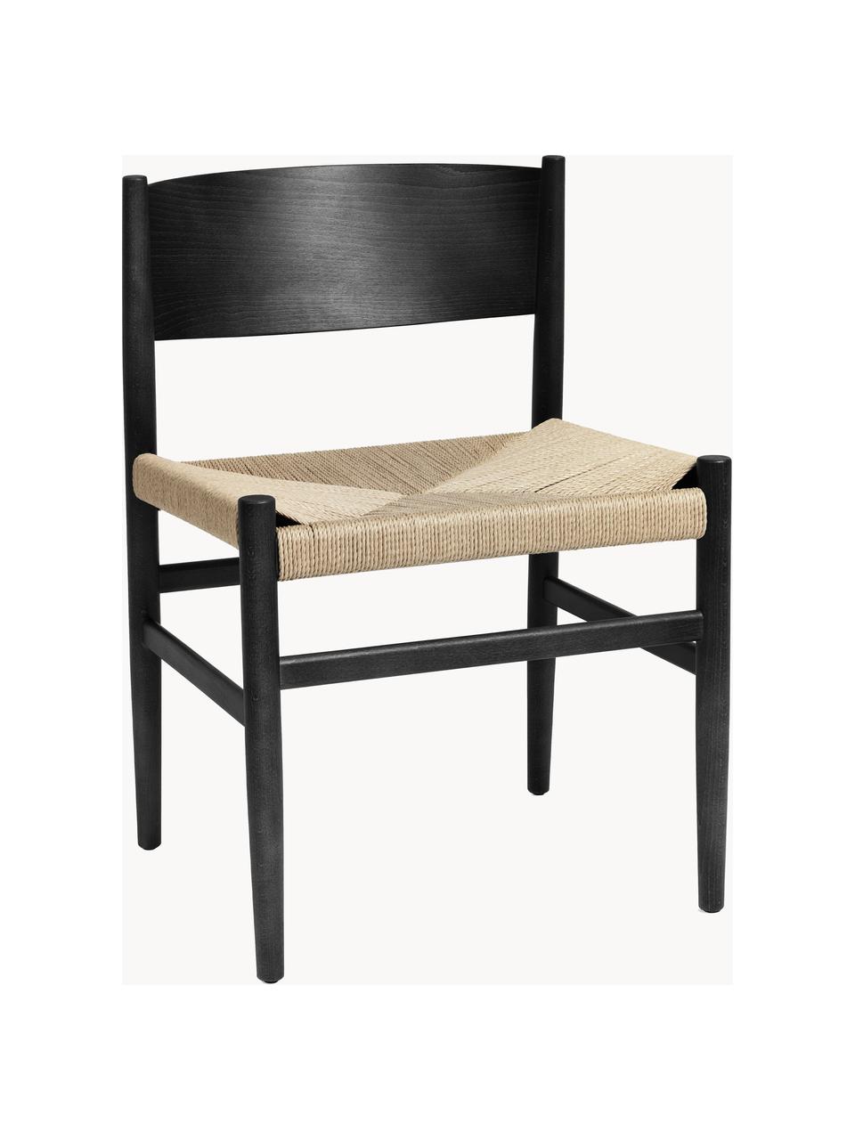 Chaise artisanale avec assise tressée Nestor, Beige clair, noir, larg. 50 x prof. 53 cm