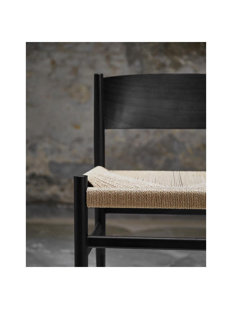 Ręcznie wykonane krzesło z drewna z plecionym siedziskiem Nestor, Stelaż: drewno bukowe z certyfika, Jasny beżowy, czarny, S 50 x G 53 cm