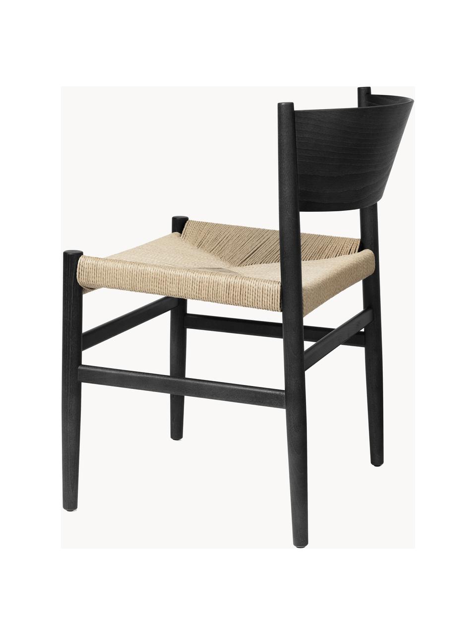 Chaise artisanale avec assise tressée Nestor, Beige clair, noir, larg. 50 x prof. 53 cm