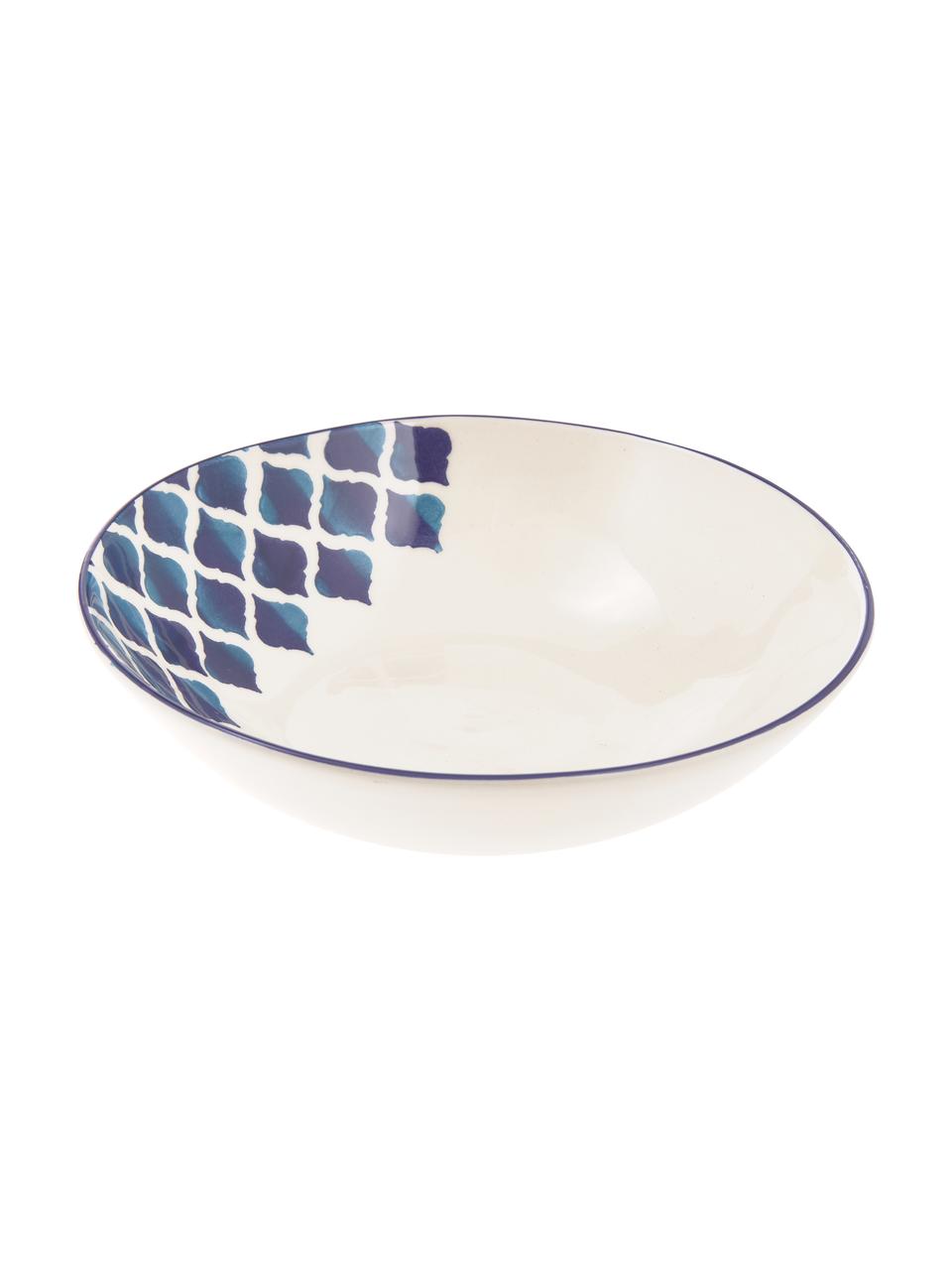 Ciotola da insalata fatta a mano Ikat, Ø 26 cm, Ceramica, Bianco, blu, Ø 26 x Alt. 8 cm