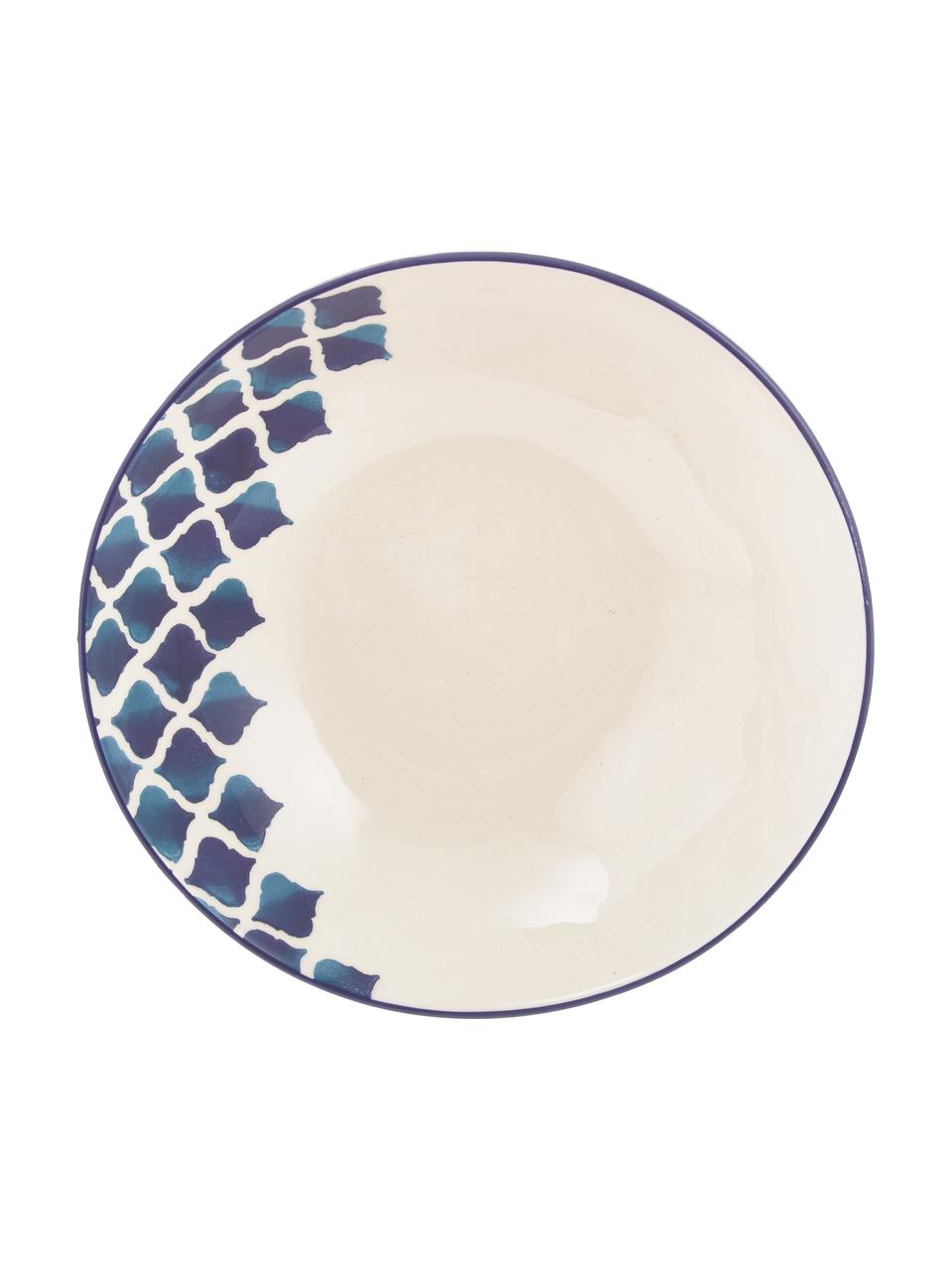 Handgemaakte saladeschaal Ikat, Ø 26 cm, Keramiek, Wit, blauw, Ø 26 x H 8 cm