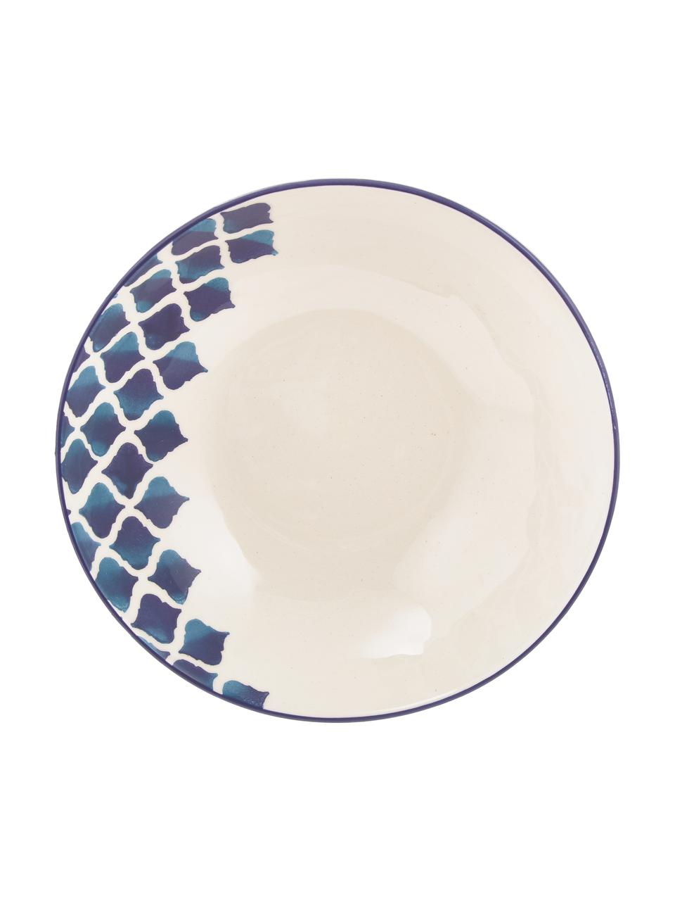 Saladier artisanal céramique Ikat, Ø 26 cm, Céramique, Blanc, bleu, Ø 26 x haut. 8 cm