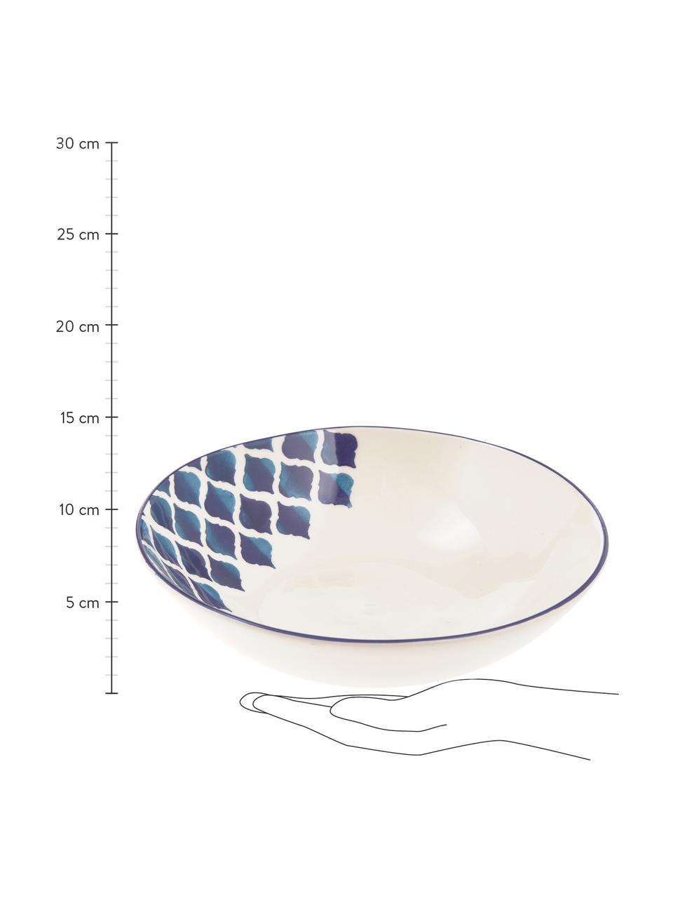 Handgemaakte saladeschaal Ikat, Ø 26 cm, Keramiek, Wit, blauw, Ø 26 x H 8 cm