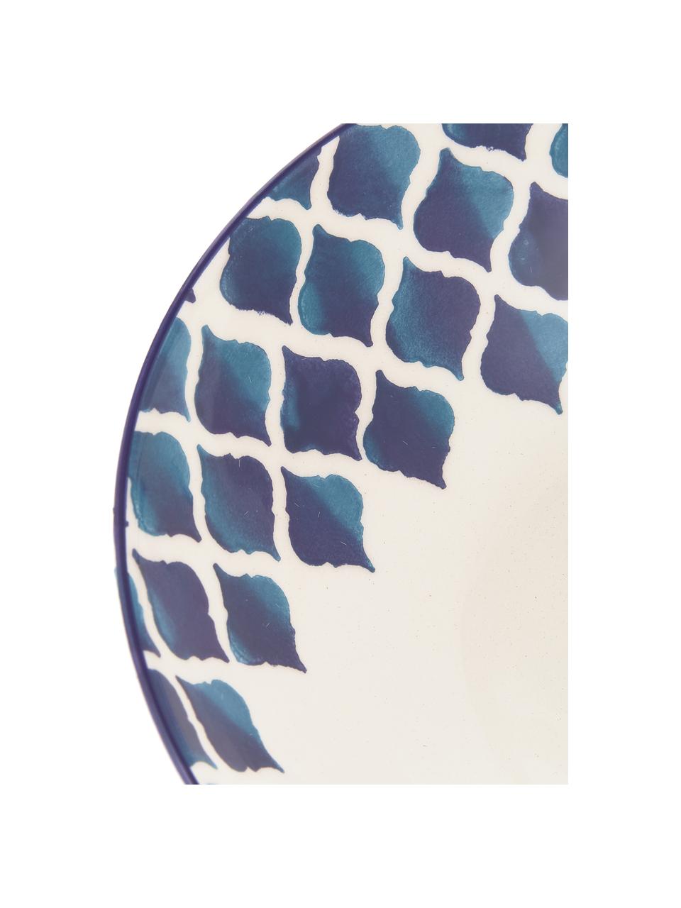 Handgemaakte saladeschaal Ikat, Ø 26 cm, Keramiek, Wit, blauw, Ø 26 x H 8 cm