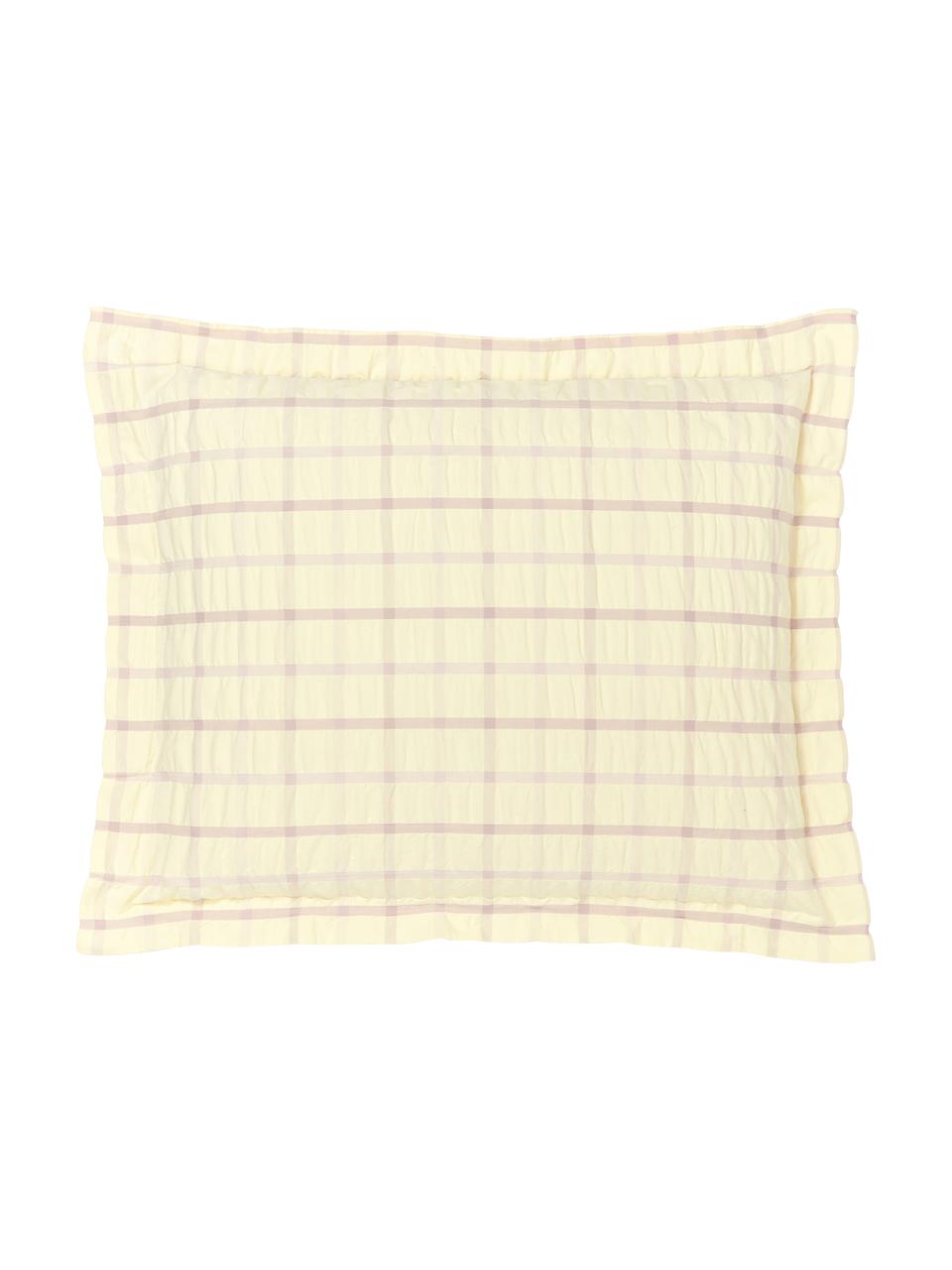 Geruite seersucker kussensloop Leonita, Weeftechniek: Seersucker Draaddichtheid, Geel, lila, B 60 x L 70 cm
