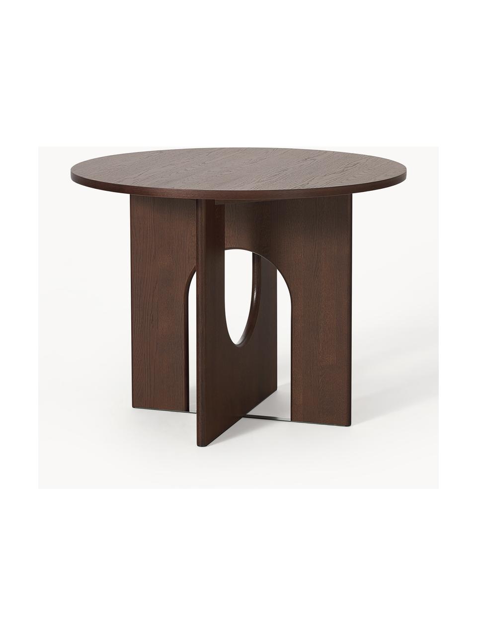 Ronde eettafel Apollo, in verschillende formaten, Tafelblad: gelakt eikenhoutfineer, Poten: eikenhout, gelakt, metaal, Eikenhout, donkerbruin gelakt, Ø 100 cm