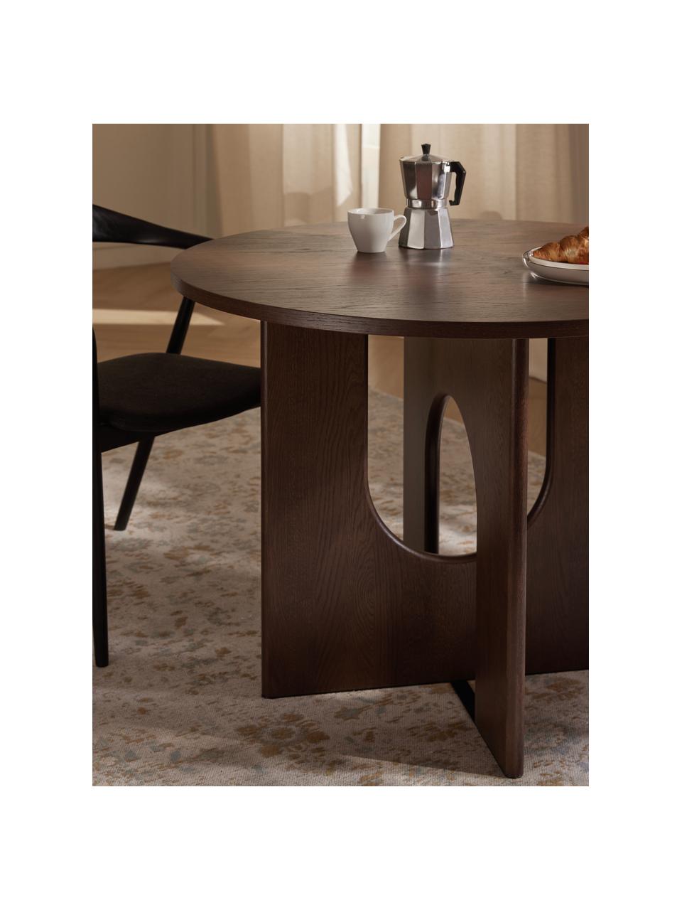 Table ronde Apollo, tailles variées, Bois de chêne, brun foncé laqué, Ø 100 cm