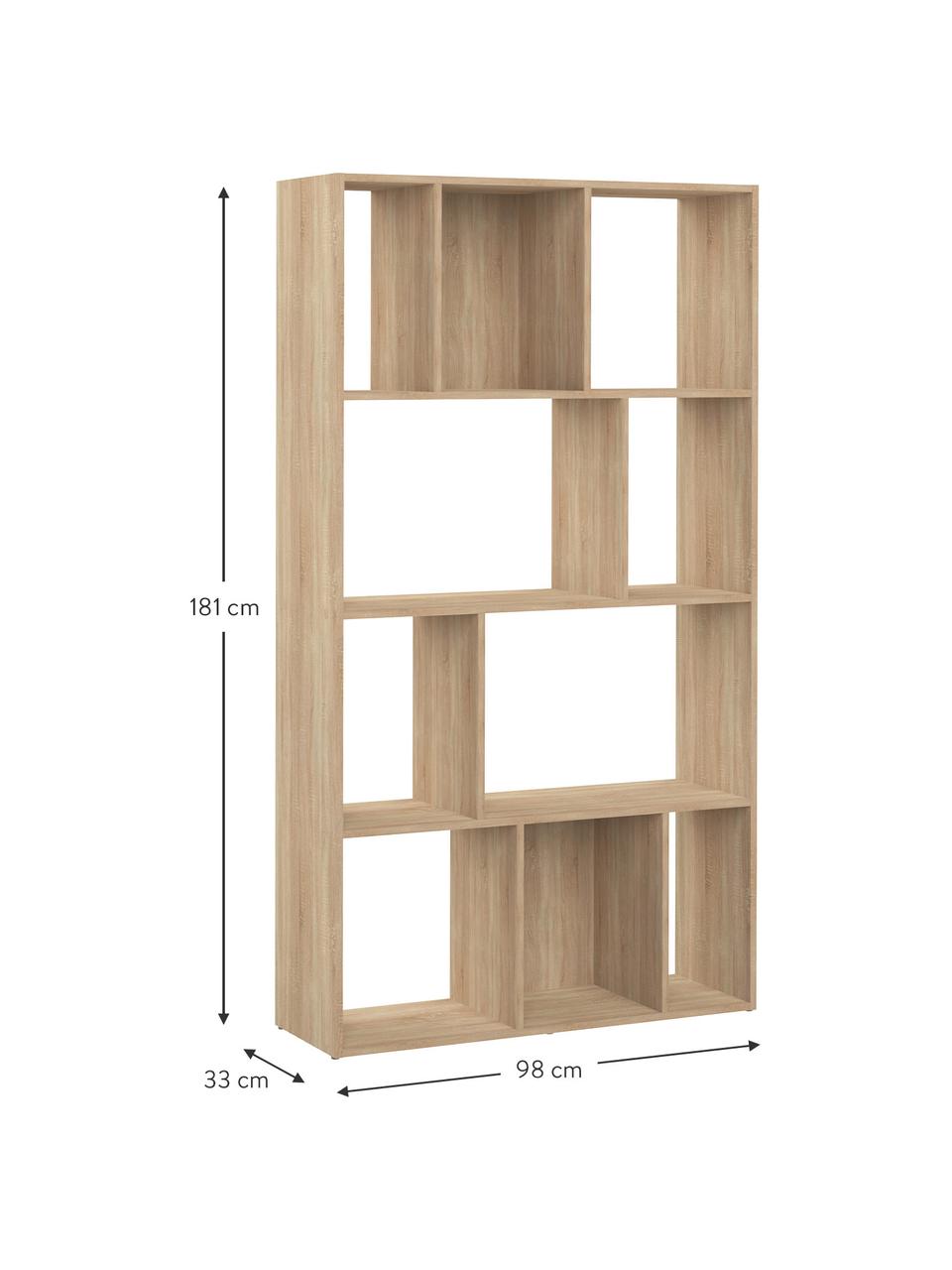 Braunes Standregal Toronto, Spannplatte, melaminbeschichtet, Eichenholz, 98 x 181 cm