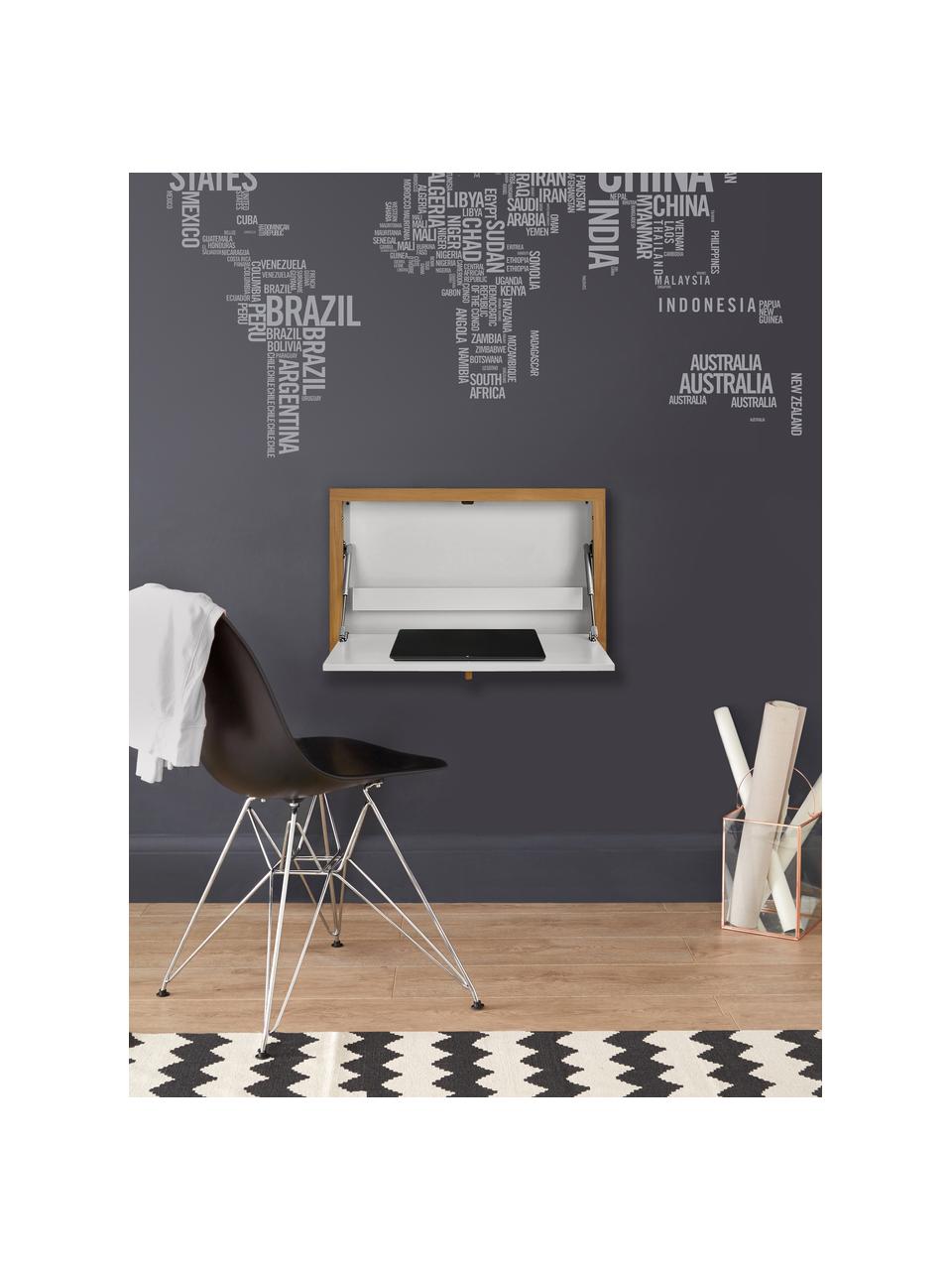 Bureau mural Brenta, rabatable, MDF (panneau en fibres de bois à densité moyenne), certifié FSC®, laqué, métal, Blanc, bois, larg. 74 x haut. 44 cm