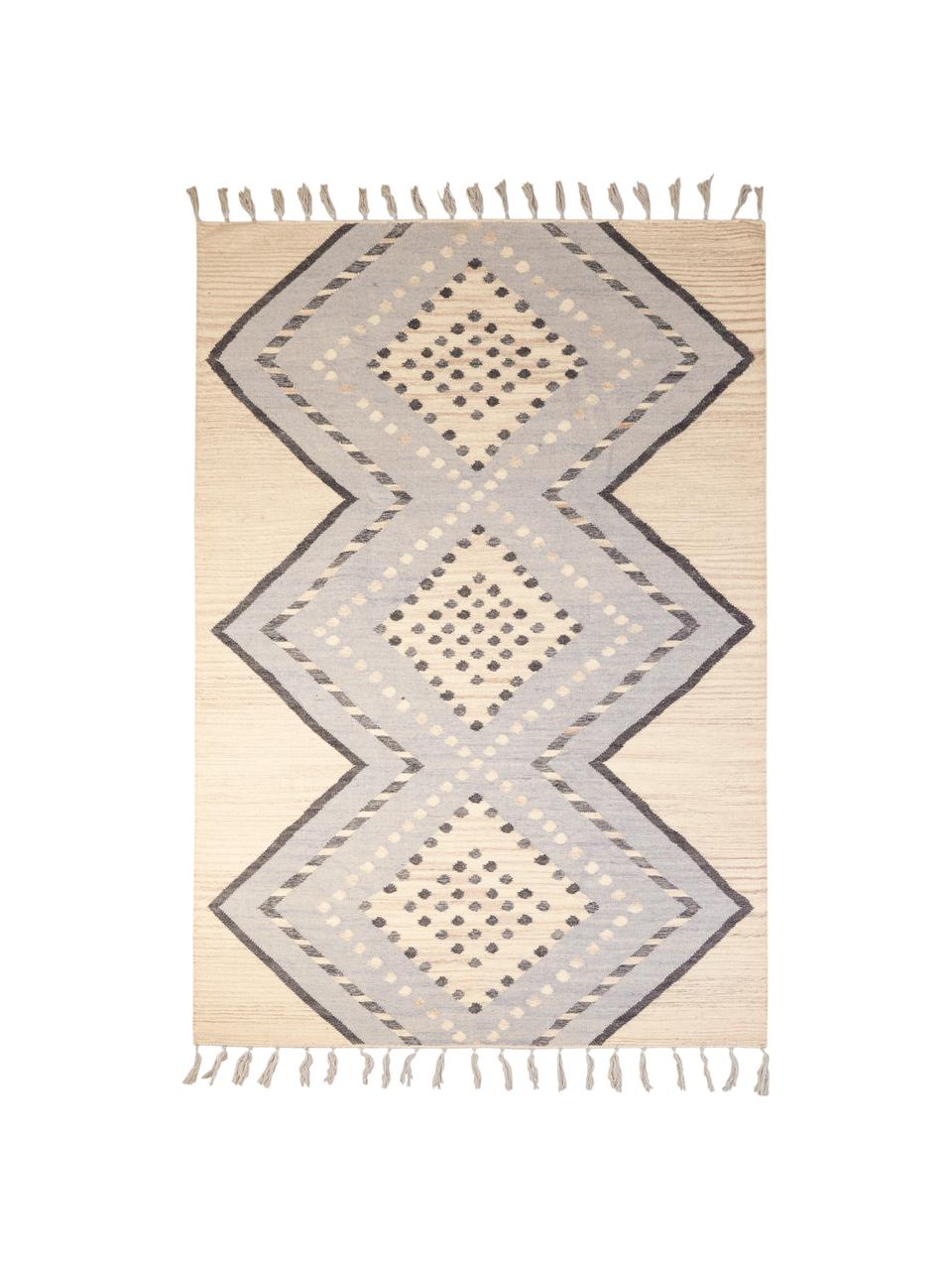 Tapis en laine Jazmin, Beige, gris-bleu, gris foncé