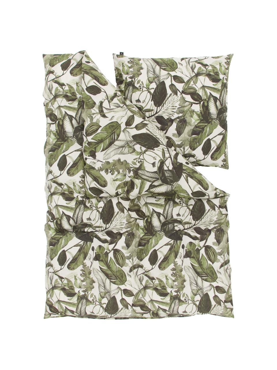 Pościel z bawełny All Leaves, Zielony, beżowy, 135 x 200 cm + 1 poduszka 80 x 80 cm